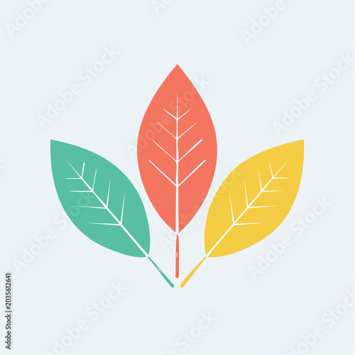 Three stylized leaves in different colors