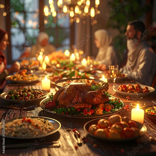 Family gathered for holiday dinner meal.