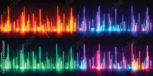 Cuadro en lienzo Colorful abstract light streaks on black background with light effect abstract a
