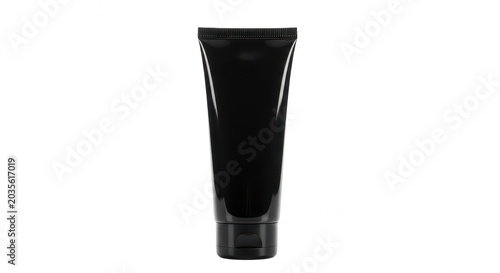 Black tube of cream standing upright isolated on transparent background
