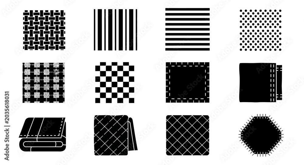 Naklejka premium Fabric and Textile Pattern Icon Set