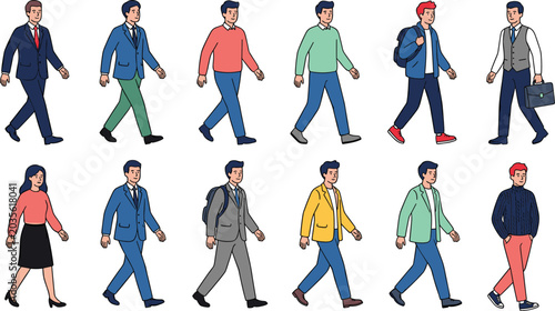 Bild auf Leinwand Vector illustration of diverse people walking in casual and business attire repr