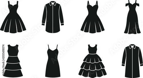Bild auf Leinwand Vector illustration of dress and shirt silhouettes representing fashion design,