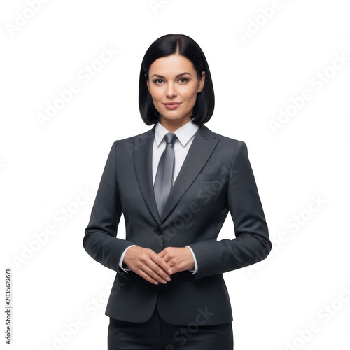 Professional woman in business suit standing confidently isolated on transparent background