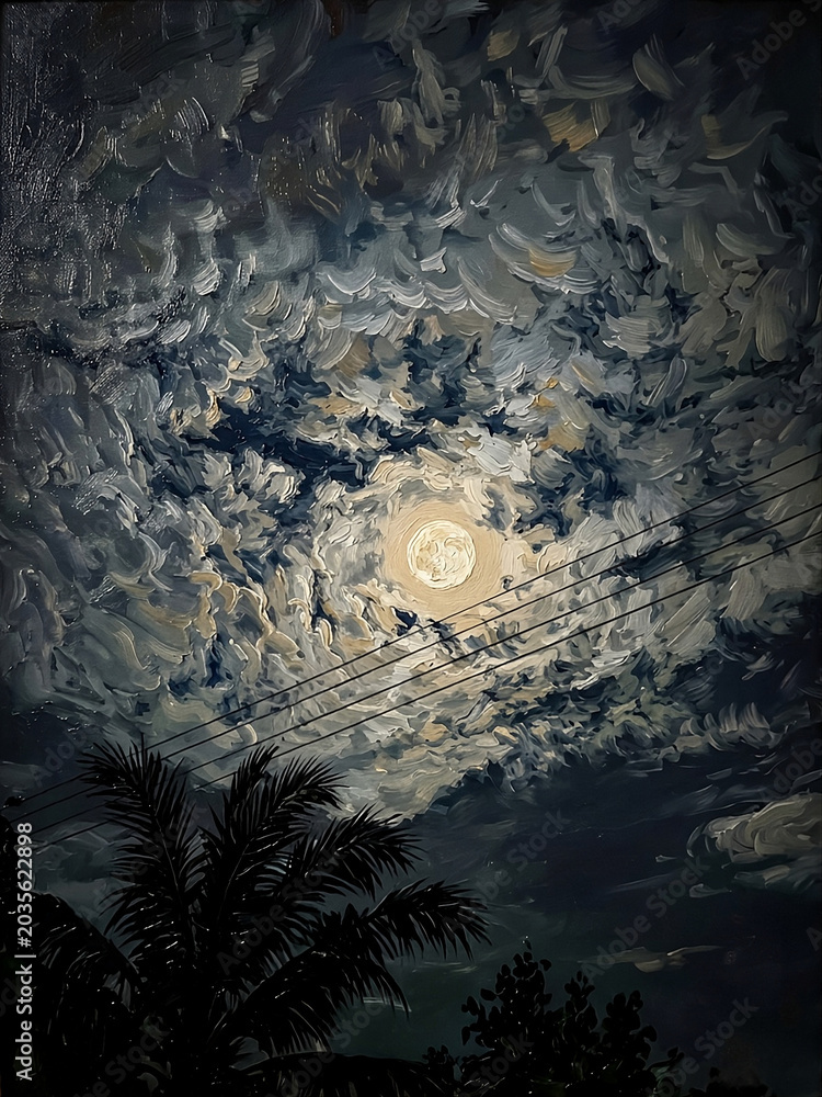 Fototapeta premium full moon over a dark blue sky