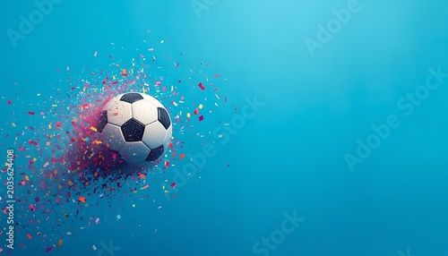 Football soaring with colorful confetti trail effect.