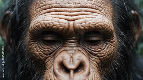 Primate evolution process: ape transition, early human emergence, primitive hominid development, species shift, biological adaptation, ancestral pathway, natural selection, gradual change