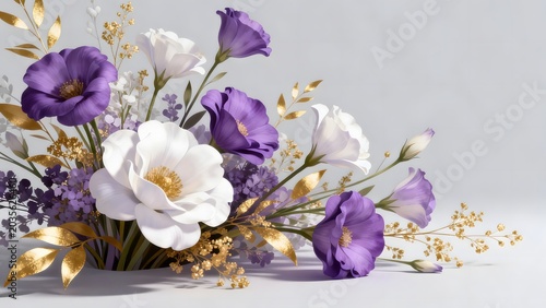 Floral arrangement with purple and white flowers