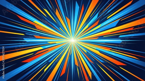 Radial colored beams radiating from central point on dark background