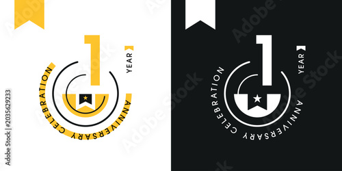 1-year anniversary celebration Badge Design for Print and Digital Marketing.