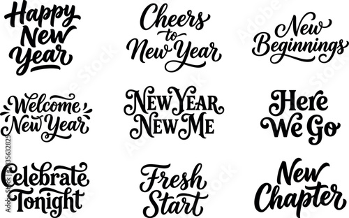 Tableau sur toile New Year Calligraphy Phrases On White Background