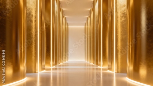 Golden corridor with vertical pillars