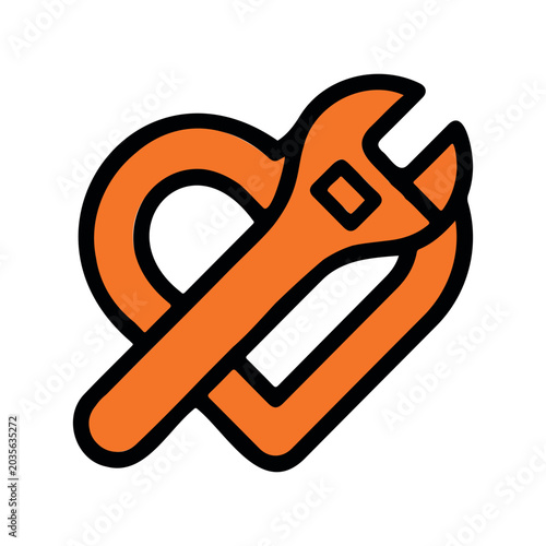 Vector illustration of a wrench and screwdriver crossed in a heart shape, symbolizing love for tools and repair work