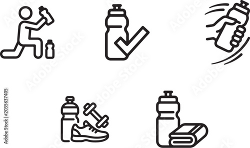 Photography Fitness Hydration & Workout Essentials Line Icons Set