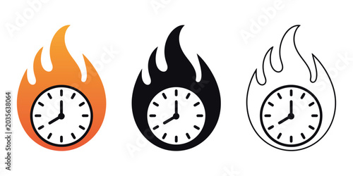 Foto Burning Clock Deadline Pressure Icon with Fire Time Symbol for Business Urgency,