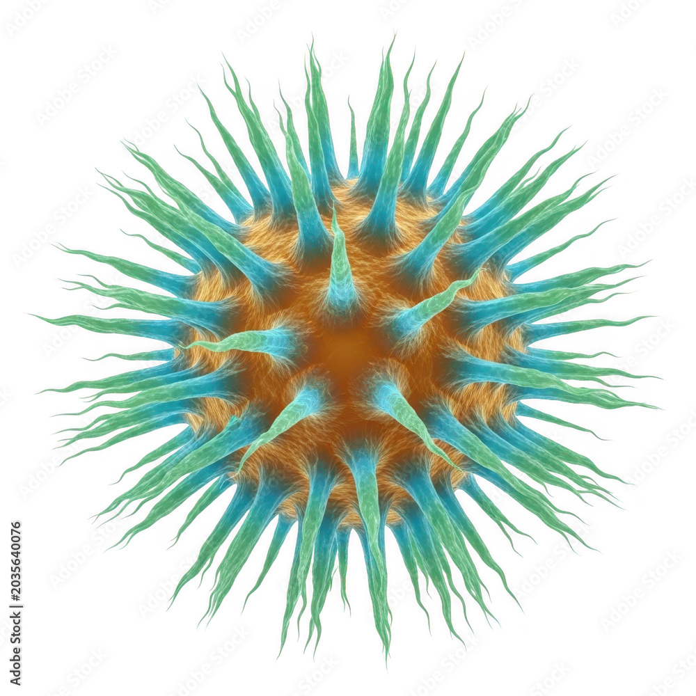 Obraz premium Microscopic View of a Spiky Virus Particle 3D Illustration