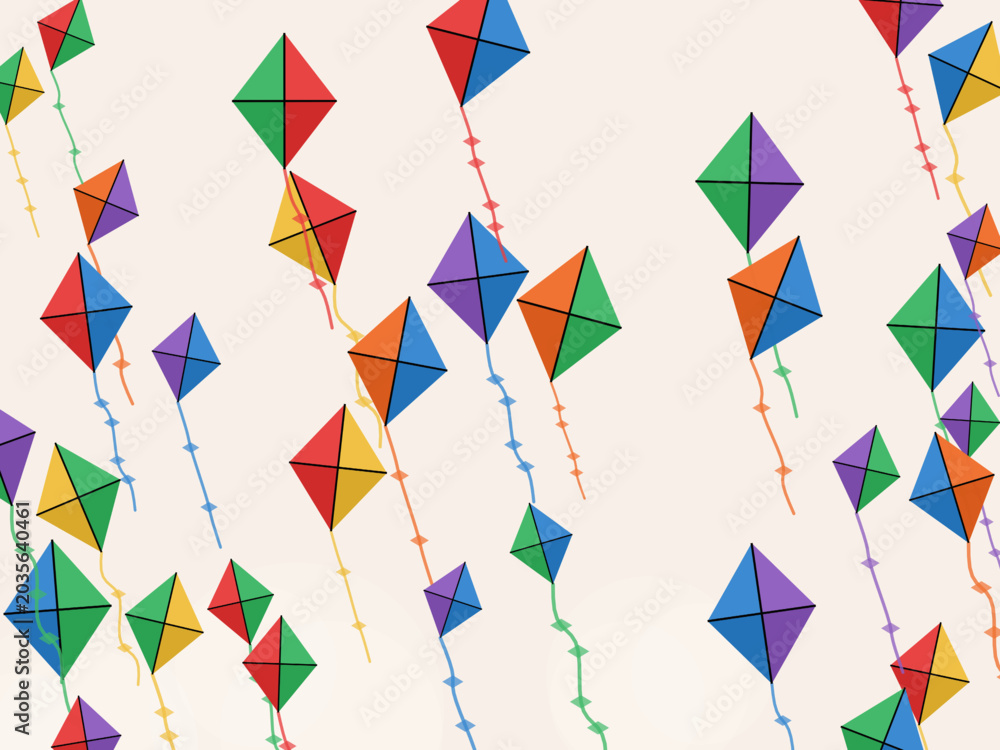 Fototapeta premium Colorful Flying Kites Summer Sky Pattern Design
