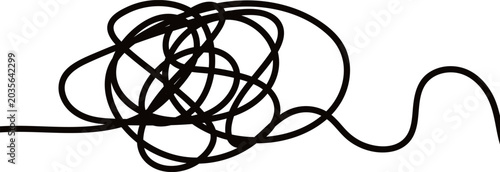 Cuadro en lienzo Abstract continuous black line transforming from a chaotic tangled knot into a smooth wave