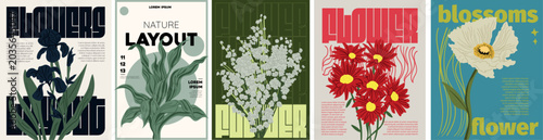 Modern floral poster collection with abstract botanical vector illustrations