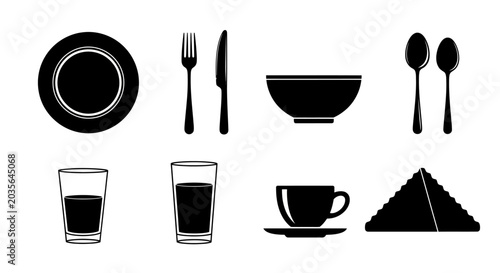 Tableau sur toile Dining Tableware Icon Set