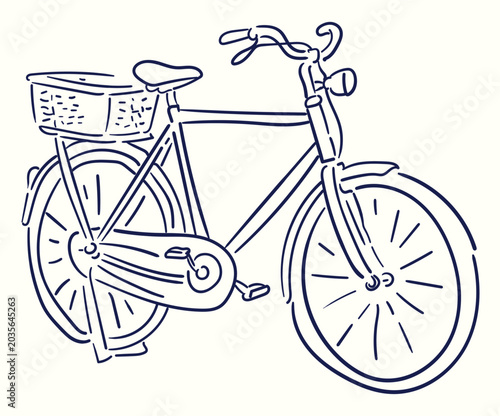Vintage bicycle line art vector illustration with basket