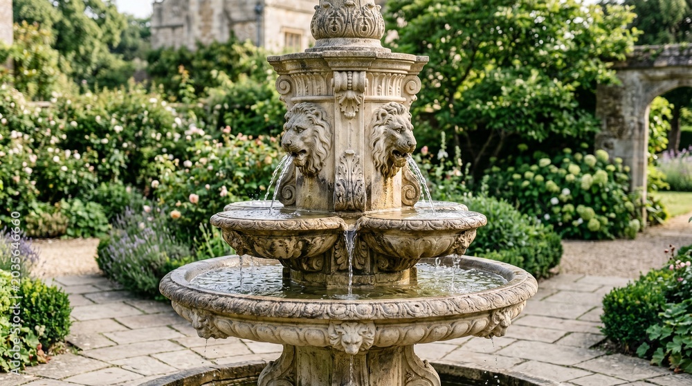 Obraz premium Classic Garden Fountain with Decorative Lion Heads