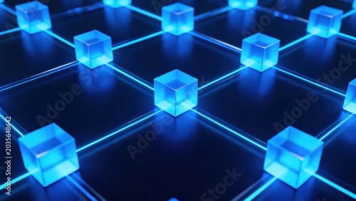 Blue glowing cubes on grid