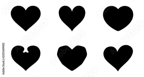 Valokuva Black heart shapes, a collection of six distinct love symbols, vector graphics f