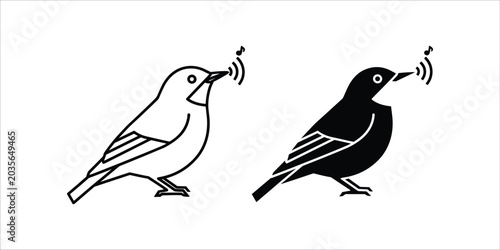 Fotografie Two birds singing in black and white silhouette