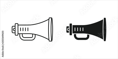 Fotografija Two megaphones one in black and one in white on plain background