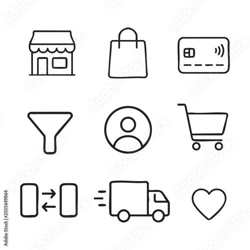 Minimal Shopping and Ecommerce Outline Icons Set
