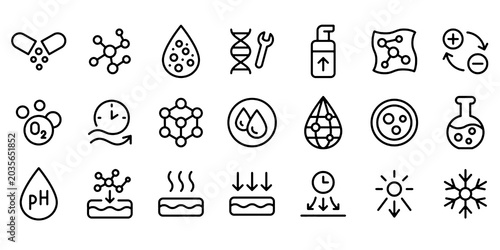 Photography Skincare and Dermatology Line Icons Set