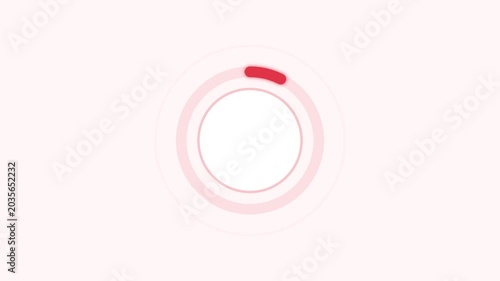 A minimalist illustration of a camera shutter button on a soft pink background with red accent.