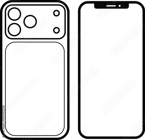 Vector illustration of smartphone and smartphone case outline on white background