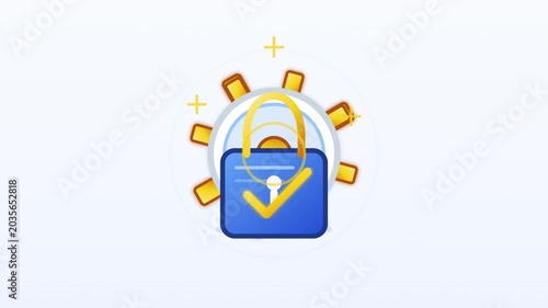 A secure padlock with a yellow checkmark and WiFi signal surrounded by gold squares emits safety and technology