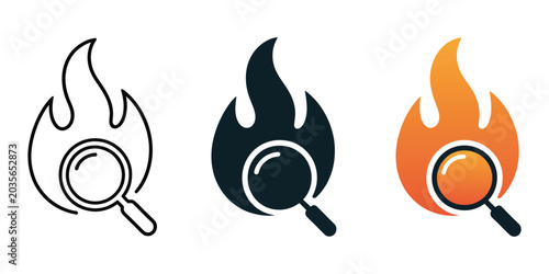 Canvastavla Magnifier Fire Icon Vector Illustration Featuring Flame Search Symbol for Hot Tr