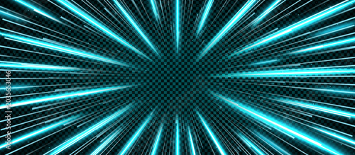 Bild auf Leinwand Realistic cyan hyperspace travel tunnel isolated on transparent background