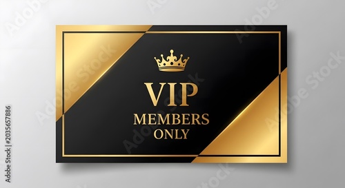 Exclusive VIP membership card with gold border and crown emblem on black background