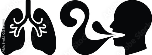 Obraz na płótnie Human lungs and silhouette of a person exhaling, symbolic representation of brea