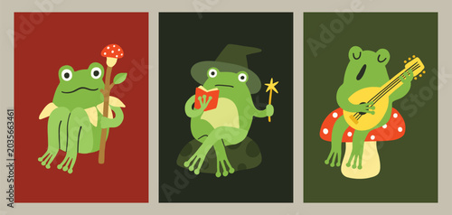 Принти на полотні Funny frog character, froggy mascot characters poster or postcard set