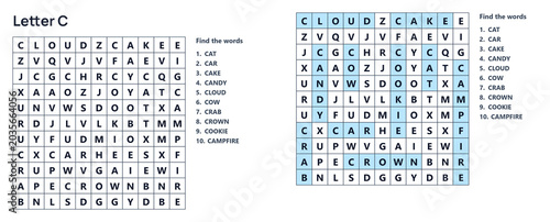 Canvastavla Word seek puzzle sheet, Word search puzzle solution with letter C