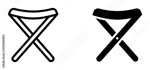 Photos Folding Stool Icons, Portable Seat Vector Graphics, Minimalist Camp Furniture, O
