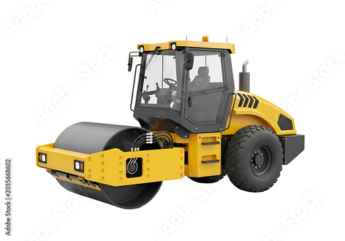 Yellow Asphalt Road Roller Compactor Heavy Construction Machinery Vehicle on white background , Isolated on Transparent Background, PNG, Generative AI
