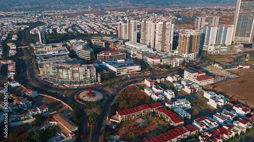 Sonata Commercial Zone with Modern Buildings and Angelopolis District Skyline at Sunrise Architecture Horizon Landscape View in Puebla Mexico