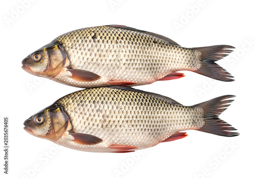 Two Fresh Raw Crucian Carp Fish Isolated on white background , Isolated on Transparent Background, PNG, Generative AI