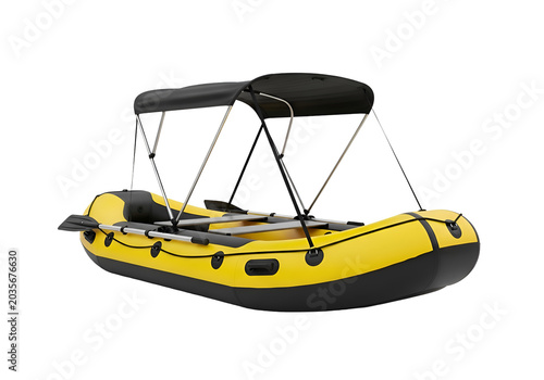 Yellow and Black Inflatable Raft Boat with Canopy on white background , Isolated on Transparent Background, PNG, Generative AI