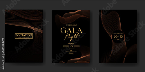 Fotografía Premium gala night invitation card set with glowing amber silk curves and elegan