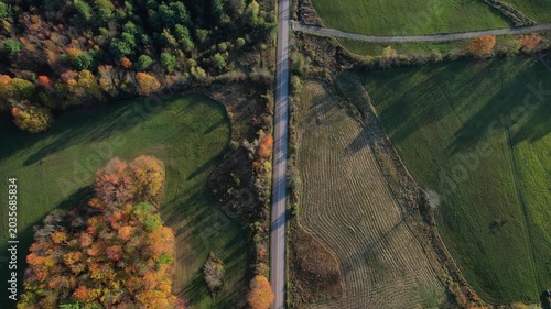 4k aerial of a Vermont country road in the fall