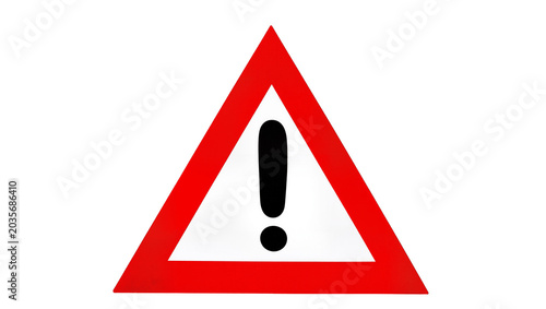 Bild auf Leinwand Isolated red triangular warning sign with a black exclamation mark, indicating d