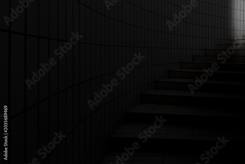 Dark Staircase with Dramatic Light in Tiled Passageway